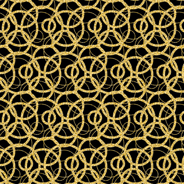 黑色背景上的金色圆形几何抽象图片下载