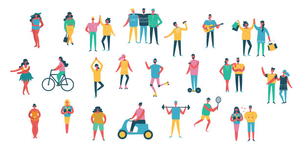 大集合组多样的平面卡通人物图片下载