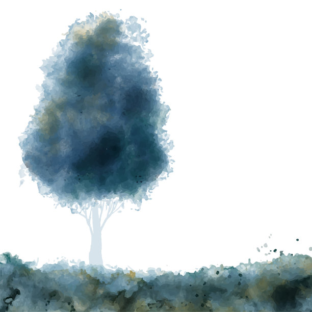 落叶乔木和小草的剪影图片下载