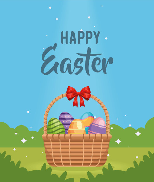 复活节快乐，篮子里有鸡蛋图片下载