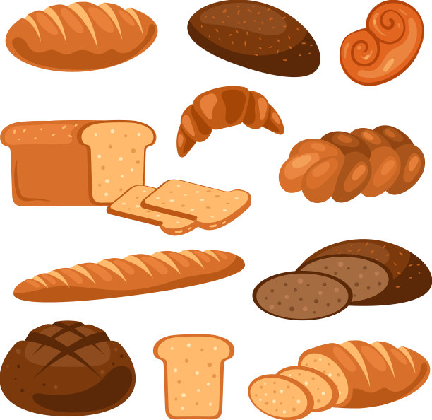 烘焙不同类型的面包隔离套图片下载