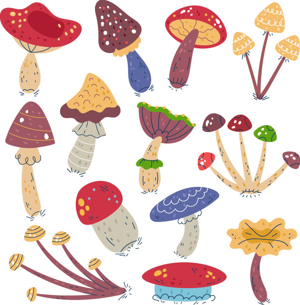 手绘涂鸦风格蘑菇图片下载