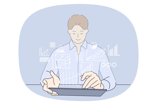 商人在平板电脑上处理财务图表图片下载