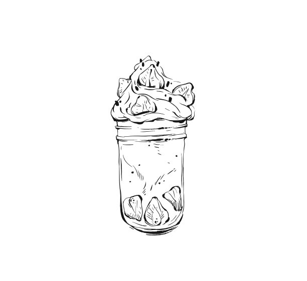 手绘矢量抽象图形图标设计元素用水墨笔刷绘制草莓奶昔甜点在玻璃罐孤立在白色背景插图图片下载
