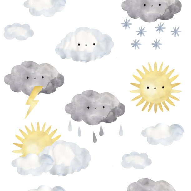 天气水彩无缝图案插图的孩子图片下载