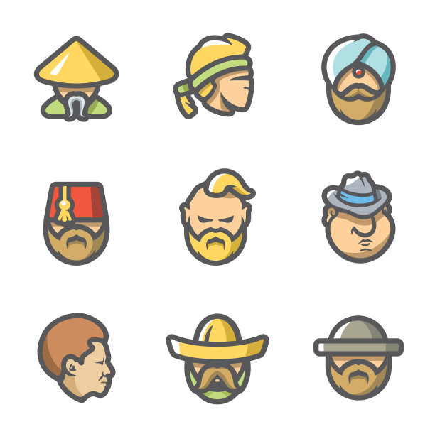 一套人的国家图标中国泰国图片下载