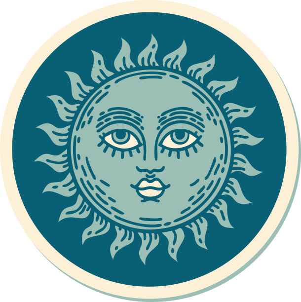 纹身风格贴纸的太阳与脸图片下载