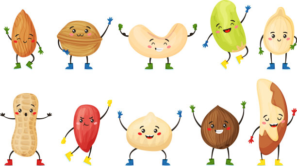 卡通坚果和种子人物，可爱的微笑图片下载