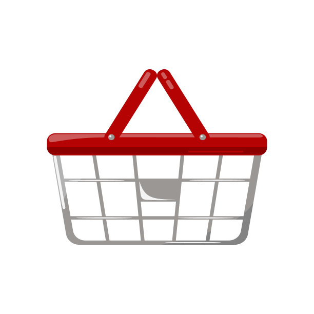 购物篮购物处理红色塑料和钢，矢量插图在白色背景图片下载