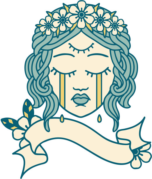 刺青与旗帜的女性脸哭泣与第三只眼睛图片下载