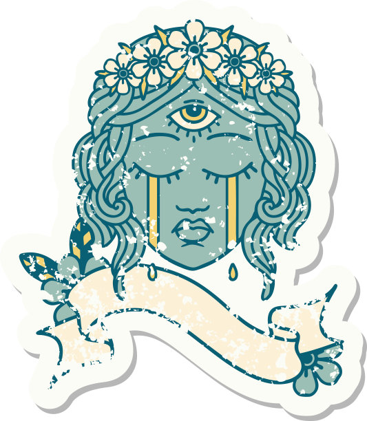 垃圾贴纸，上面有一张女人的脸，第三只眼睛在哭图片下载