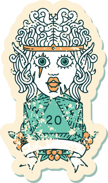 精灵野蛮人的角色与自然二十骰子滚动插图图片下载