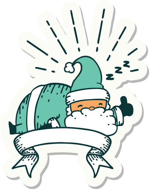 贴纸纹身风格的圣诞老人圣诞人物睡觉图片下载