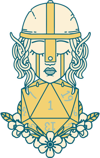 悲伤的精灵战士角色与自然的一个d20卷插图图片下载