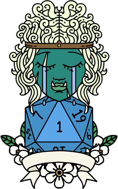 哭泣的兽人野蛮人与自然的一个D20卷插图图片下载