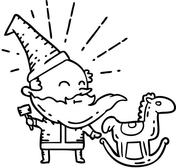 传统的黑线工作纹身风格圣诞老人圣诞人物制作玩具图片下载