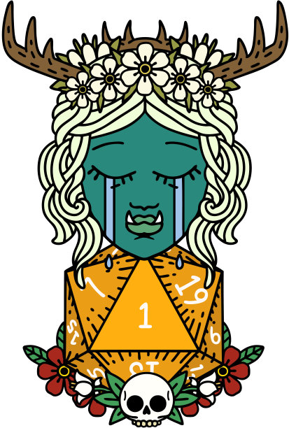 悲伤的半兽人德鲁伊角色与自然骰子滚动插图图片下载