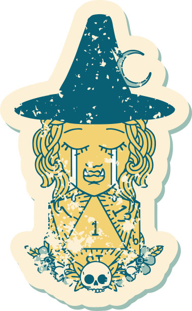 悲伤的半兽人女巫角色与一个自然的D20卷插图图片下载