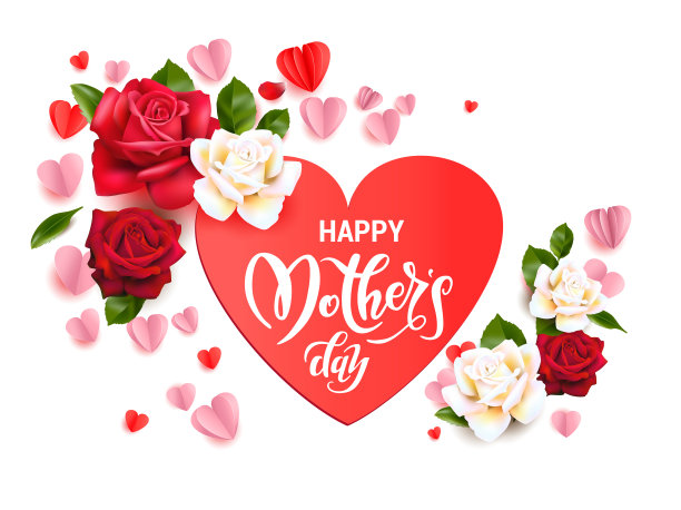 背景是心形和玫瑰图片下载