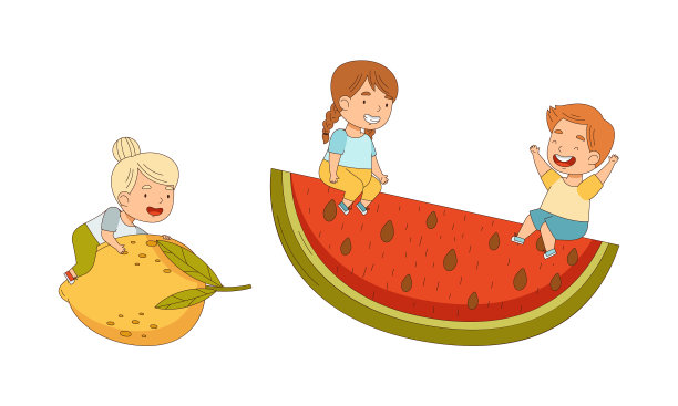 可爱的孩子和大水果set女孩和男孩有图片下载