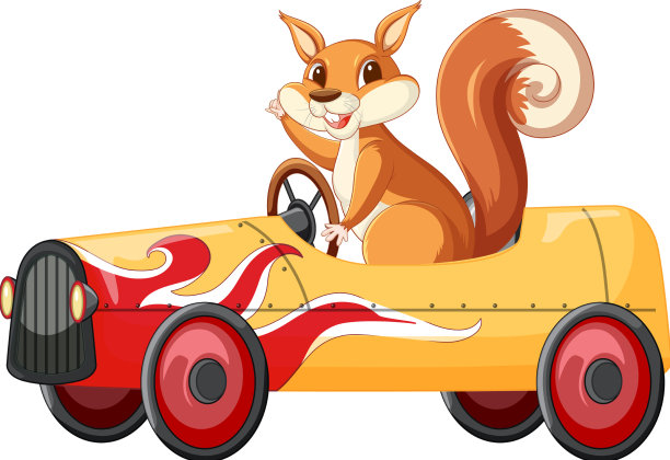 一只松鼠在白色的地面上开车图片下载