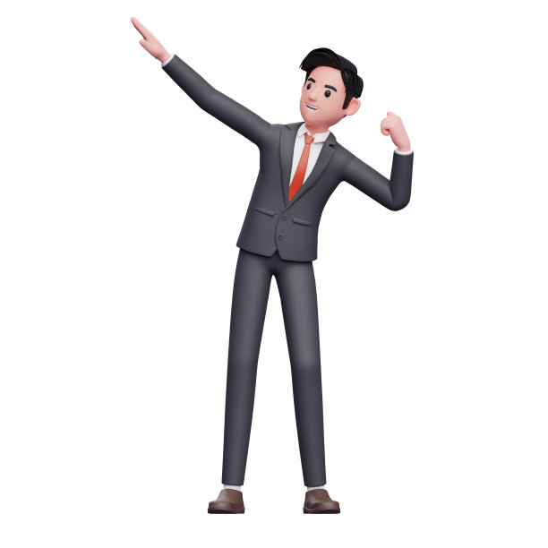 商人正装庆祝做健美姿势，3D渲染精力充沛的商人性格插图图片下载