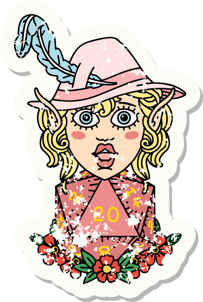 精灵吟游诗人性格与自然二十骰子滚动垃圾贴纸图片下载