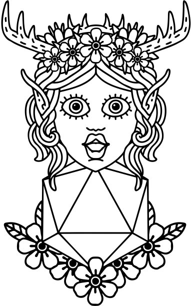 精灵德鲁伊角色与二十个骰子滚动插图图片下载