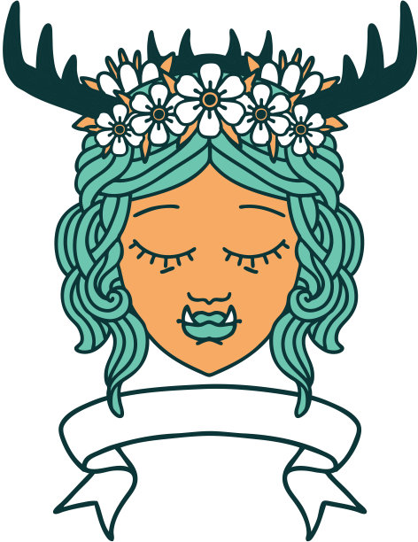 兽人德鲁伊角色的脸与旗帜插图图片下载