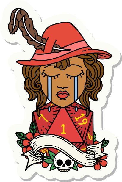 哭泣的人类德鲁伊角色有一个天然的D20贴纸图片下载