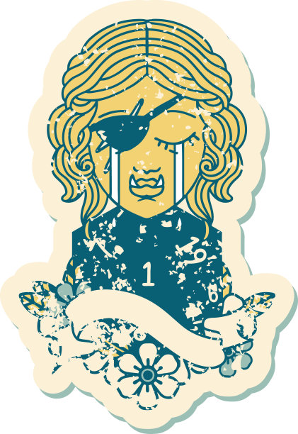 嚎啕大哭的兽人流氓角色的脸与自然的一个d20骰子滚动插图图片下载