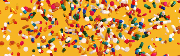 从药瓶里掉出来的抗生素胶囊，医学概念。3 d渲染。图片下载