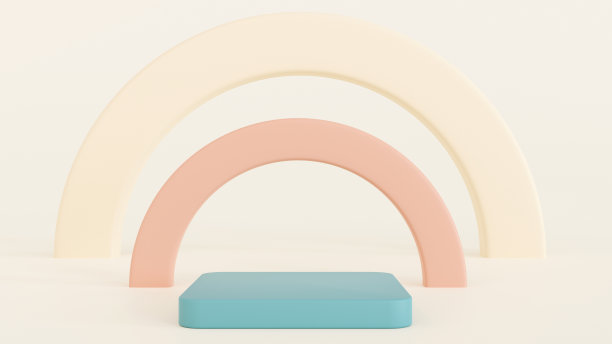 空柔和的色彩与几何形状基座讲台产品显示,3 d渲染。图片下载