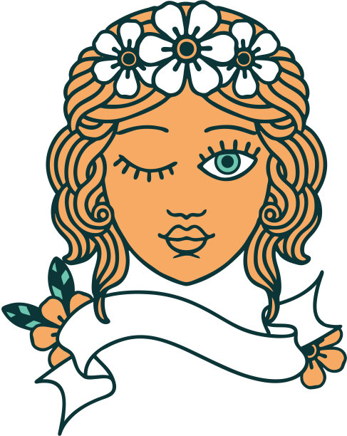 纹身是一个少女的脸眨着眼睛图片下载