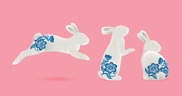 中秋节用黏土兔摆出3种不同的姿势图片下载