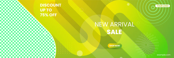 绿色几何夏天社交媒体帖子模板设计与潮流抽象长横幅风格。可以用于社交媒体帖子，移动应用程序，横幅设计和网页/互联网广告图片下载