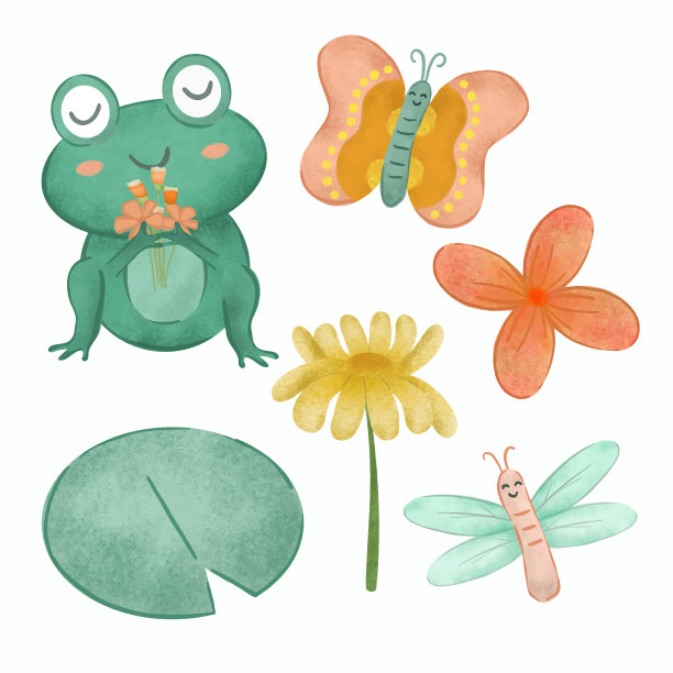 水彩插图卡通动物套装图片下载