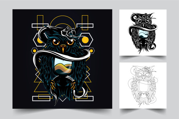 大眼睛猫头鹰神圣的几何标志图片下载