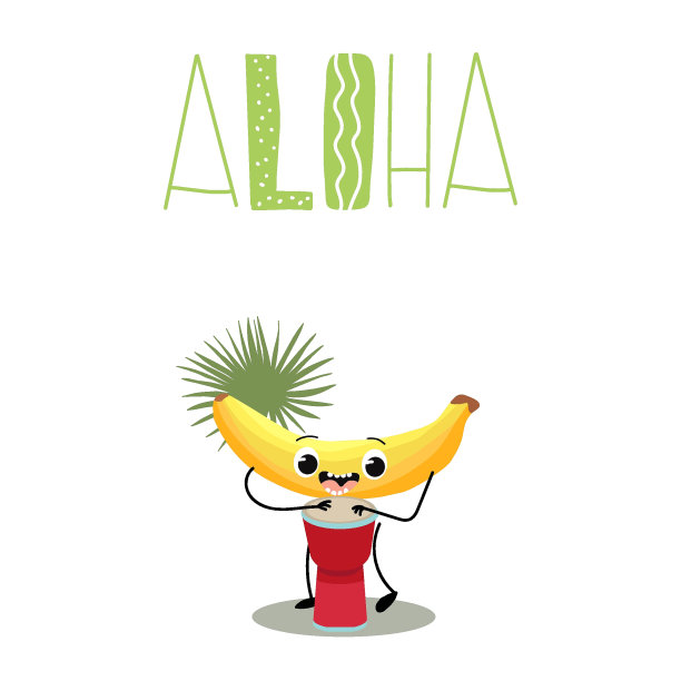矢量插画人物，卡通搞笑香蕉，打民族鼓，写阿罗哈。夏日心情，有趣水果，有机。婴儿的概念。夏季印花设计。图片下载