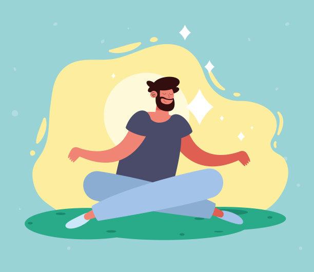 大胡子男人坐在草地上图片下载