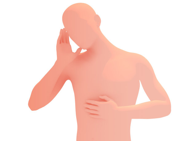 带有头痛和胃痛的人体轮廓的3d插图。图片下载