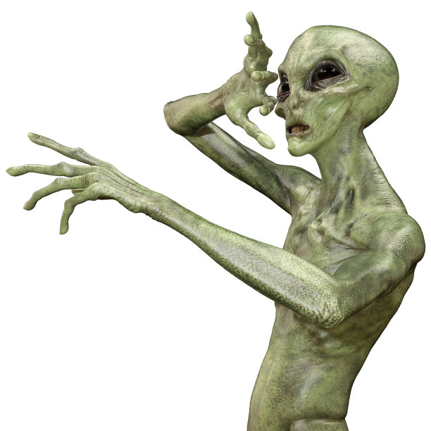 3D渲染绿色外星人在白色图片下载