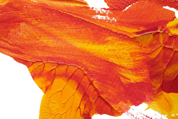 利用罗夏墨迹法在白纸底色上绘制红黄抽象丙烯画的色彩肌理图片下载