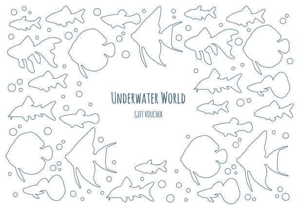 水族鱼框模板在线条艺术风格图片下载