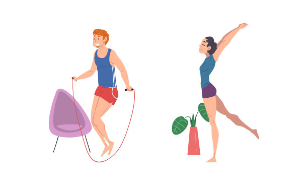 人们在家里做晨练的场景是卡通的图片下载