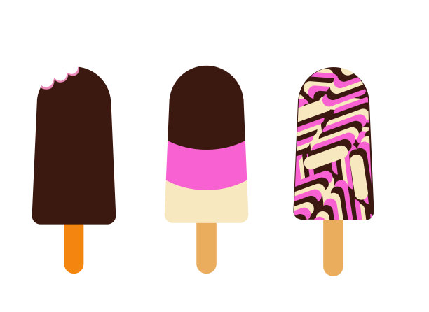 三块巧克力、香草和草莓冰淇淋，切块冰冻甜点夏季冰淇淋酥脆可口图片下载