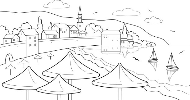 地中海景观与老城区的线条艺术图片下载