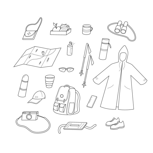 一套图标的衣服和配件徒步旅行图片下载