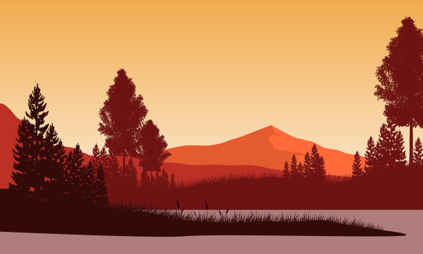 美丽的山景，还有柏树图片下载