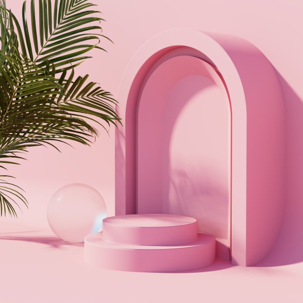 产品介绍的背景摘要。化妆瓶台。三维渲染图片下载